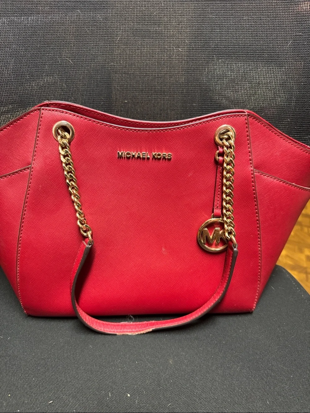 Michael Kors Red Saffiano Leather Jet Set Travel Large Shoulder Tote
